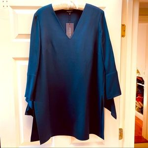 Lafayette 148 tunic top M Navy 100% silk